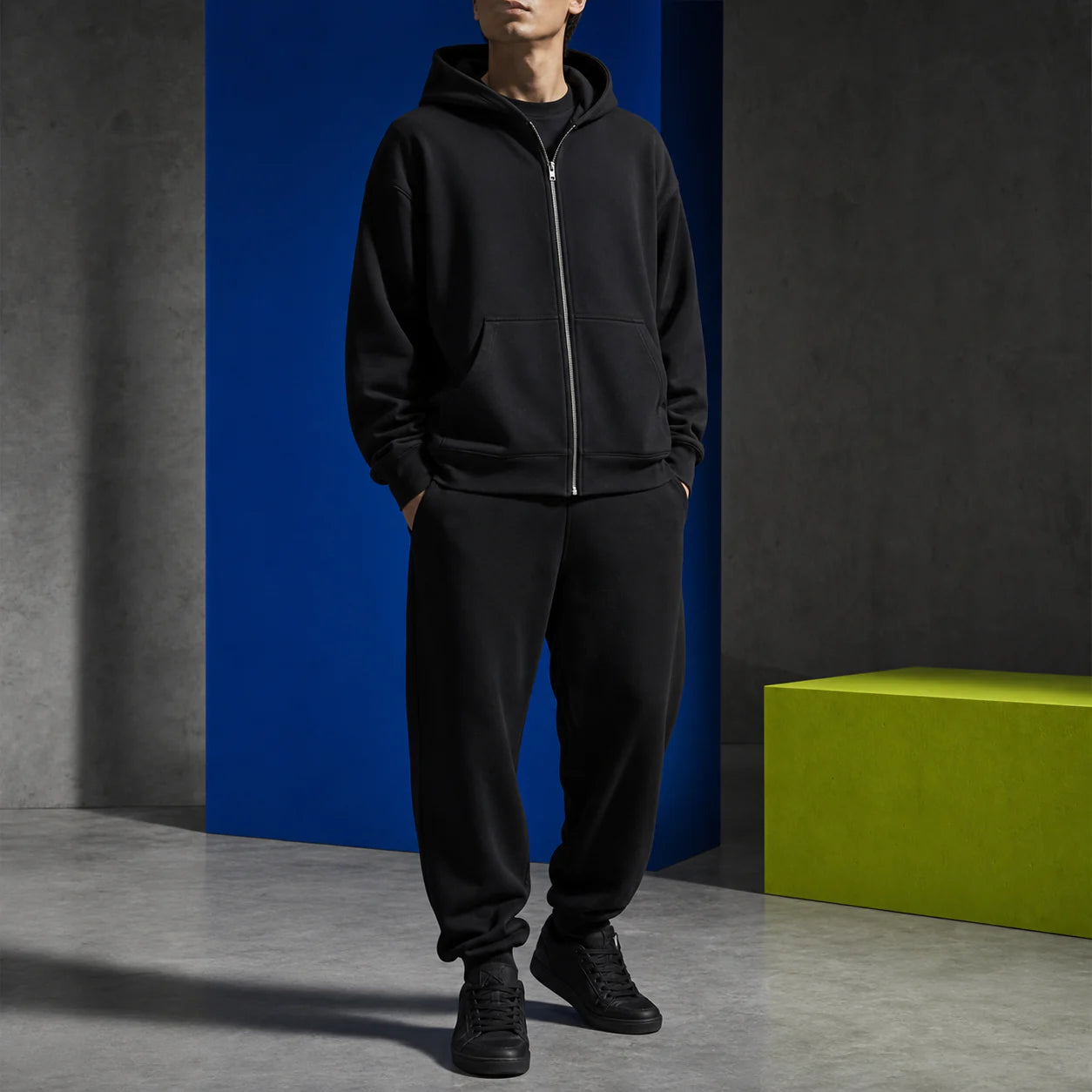 AI-generated editorial representation of a zip-up hoodie